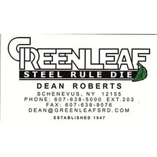 Greenleaf Steel Rule Die Dean Roberts Schenevus NY Business Card STK2-BC6-3