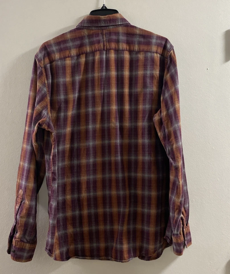 Banana Republic Luxe Flannel Camden Fit Sz L Men Burgundy Multi Casual Shirt - Image 2 of 4
