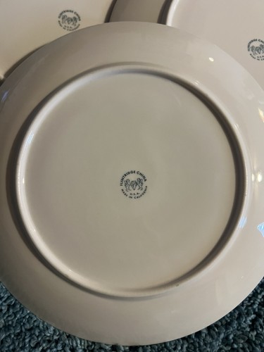 *3-8.5” Flintridge China Contessa Salad Plates Green & Platinum Bands on Ivory - Picture 4 of 4
