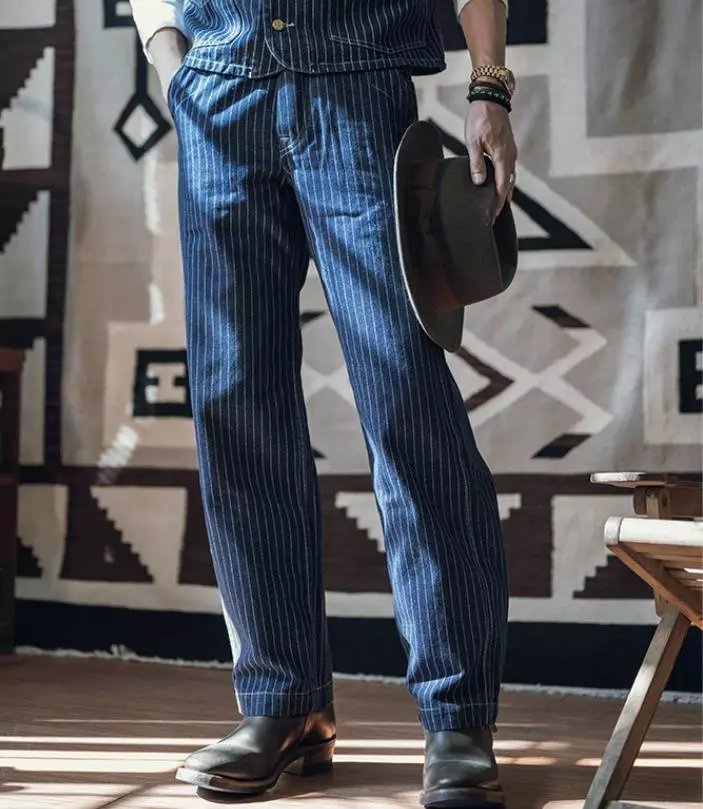 Non Stock Vintage Men s Wabash Striped Jeans Straight Denim Trousers Work Pants