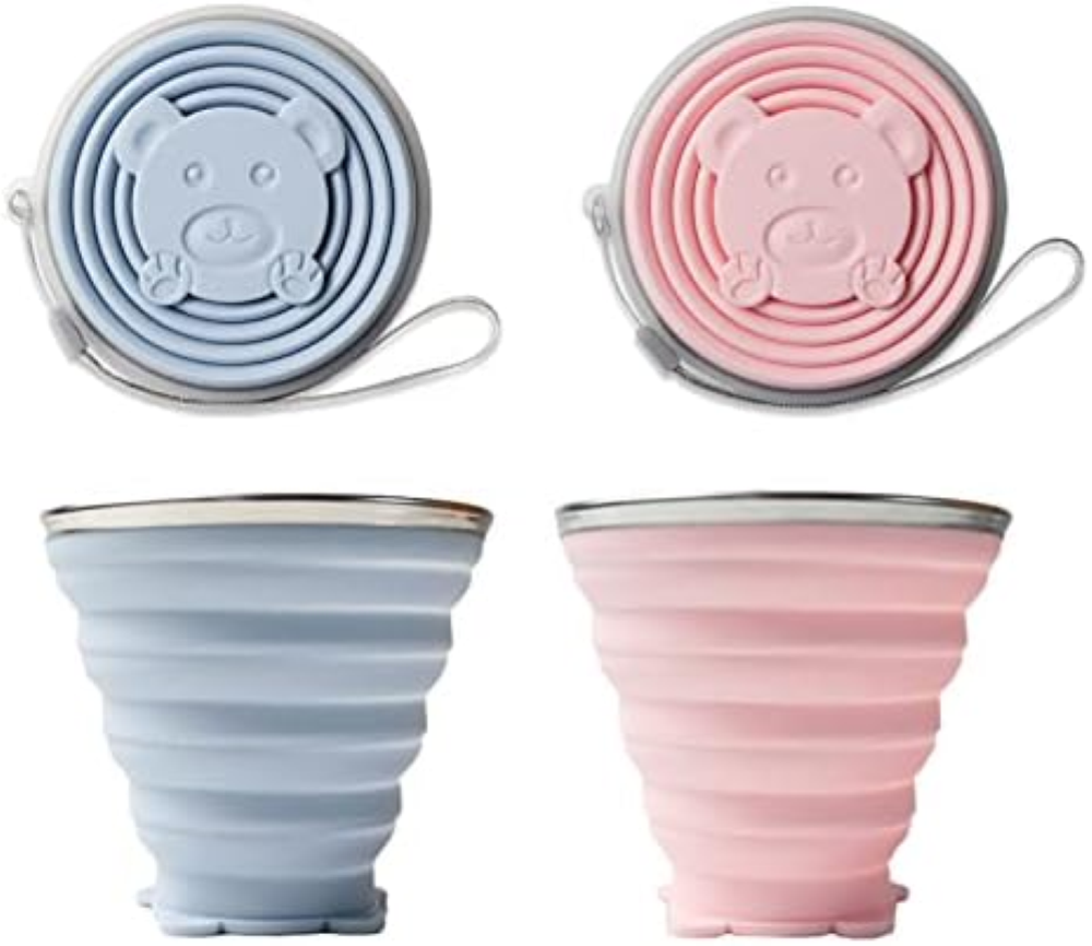 NA 2 bicchieri pieghevoli, in silicone, pieghevoli, senza BPA, pieghevoli, con c