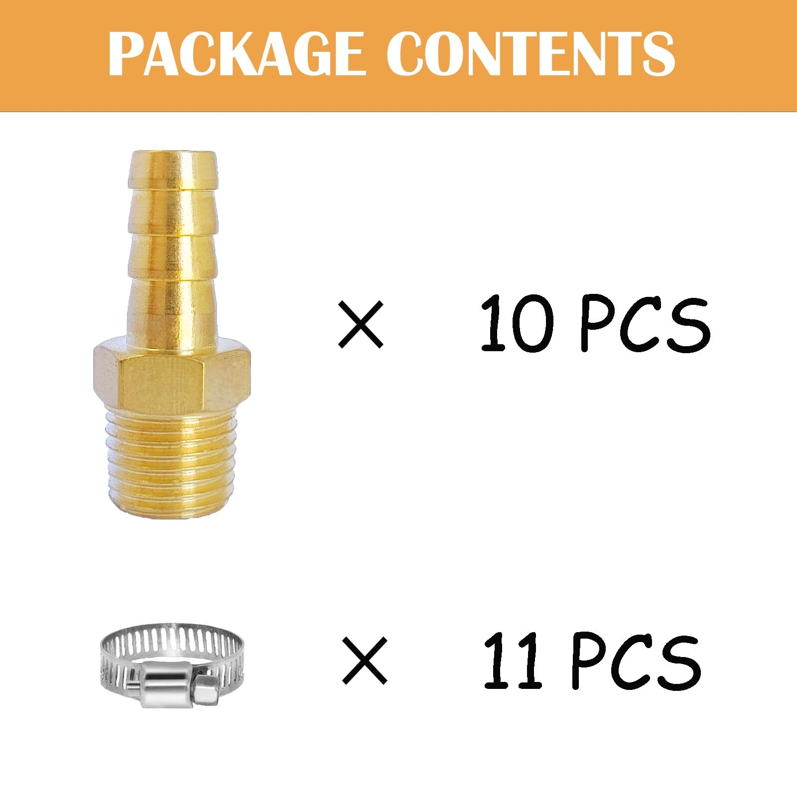 10 Pcs Brass Hose Barb Fittings 1/2 NPT to 3/4 Barb Barbed Hose Fittings Male...