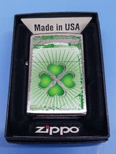 Zippo 28659 Grunge Clover Street Chrome Brushed Chrome Finished