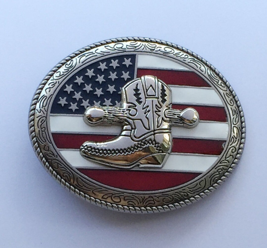 Men's Western Cowboy Belt Buckle for Rodeo Casual Wear - Riding Boot & US Flag