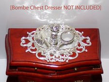 Dollhouse Miniature Vanity Tray Set Mirror Brush Comb 1:12 Scale Silver OOAK New
