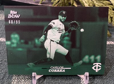 2024 TOPPS BLACK & WHITE GREEN PARALLEL /99 CARLOS CORREA Minnesota Twins Card