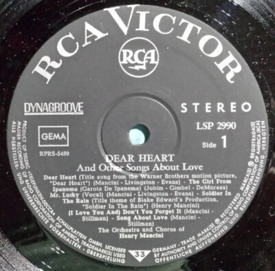 LP Henry Mancini And His Orchestra And Chorus Dear Heart (And Other Songs About
