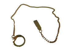 Vintage Gold Tone Curb Link Pocket Watch Chain w/ Textured Fob Clip Swivel