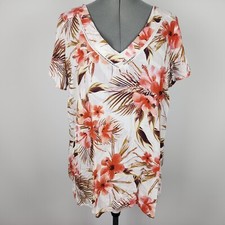 Beme Top Womens Plus Size 14 Floral Short Cap Sleeve V-Neck Gypset Print