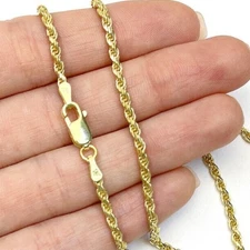 Solid 18K Yellow Gold Over Silver 2mm Rope Chain Necklace 16"-24"