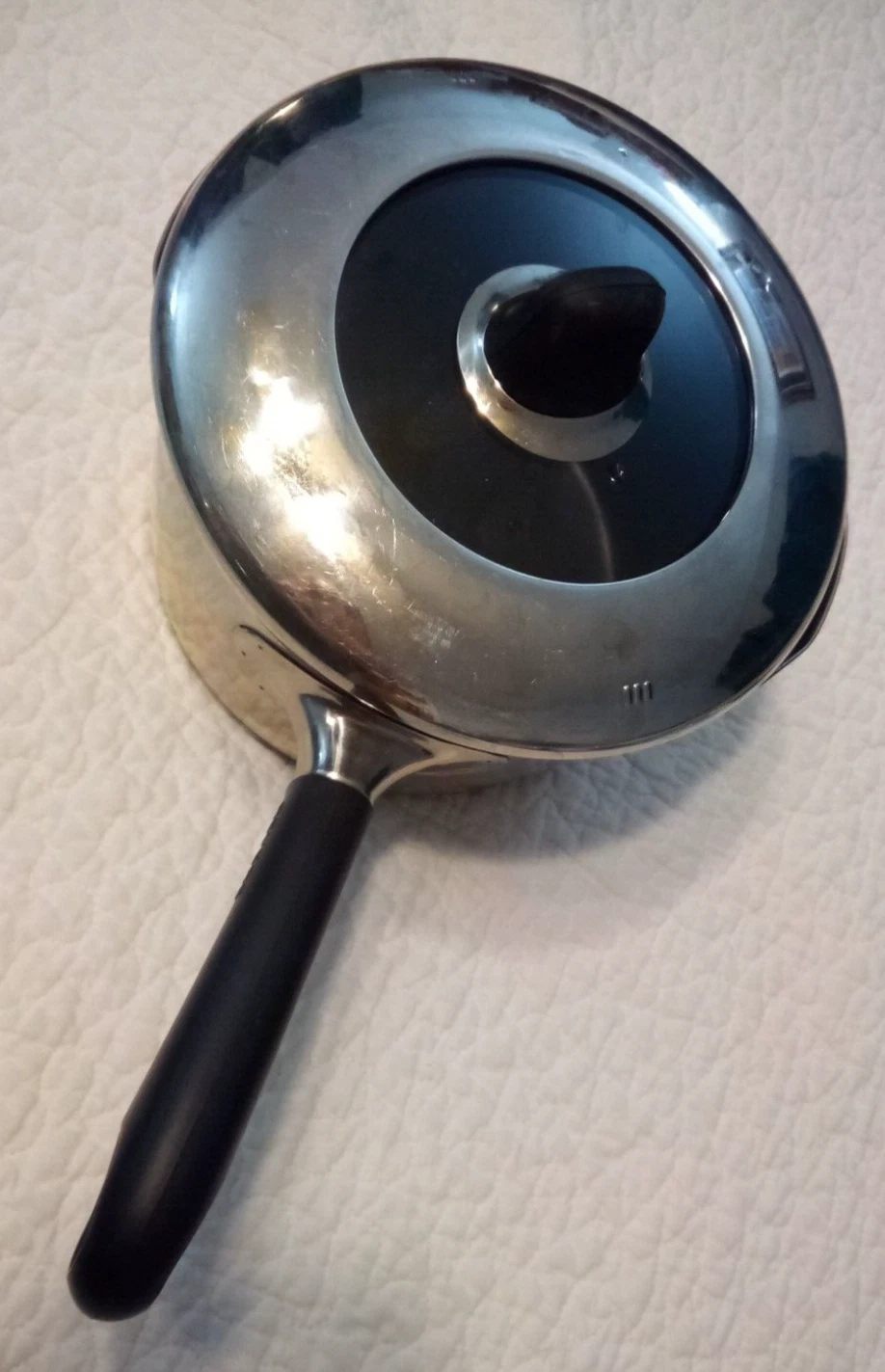 REVERE WARE 3qt Pan w/ Strainer See Through Lid - SM D03 Soft Grip Handle VGUC