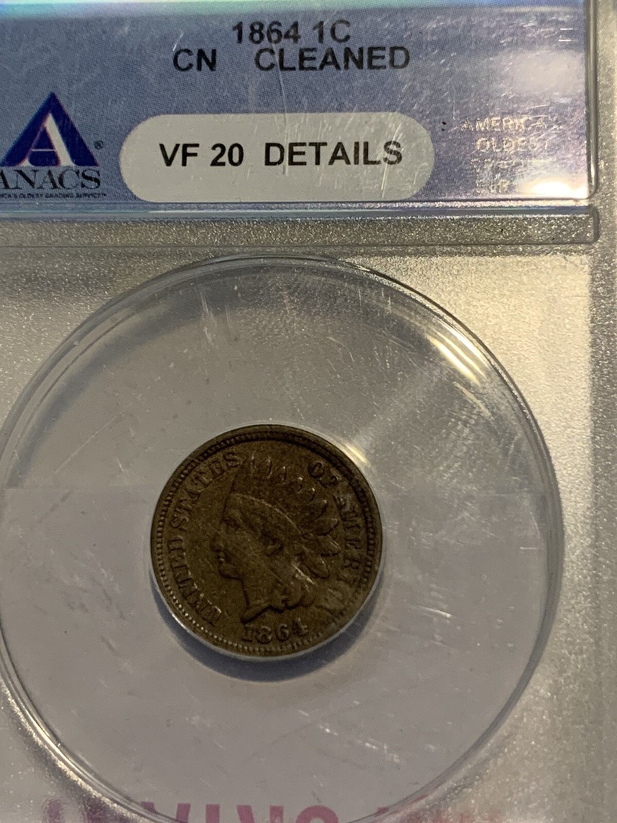 hakoページ 1864 No “L” Indian Cent Penny ANACS VF20 Detail Cleaned 30