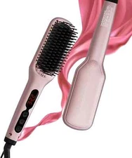 Megawise KL-1025 Corded Fast Heating Ionic Hair Straightener Brush Pink Gold NIB