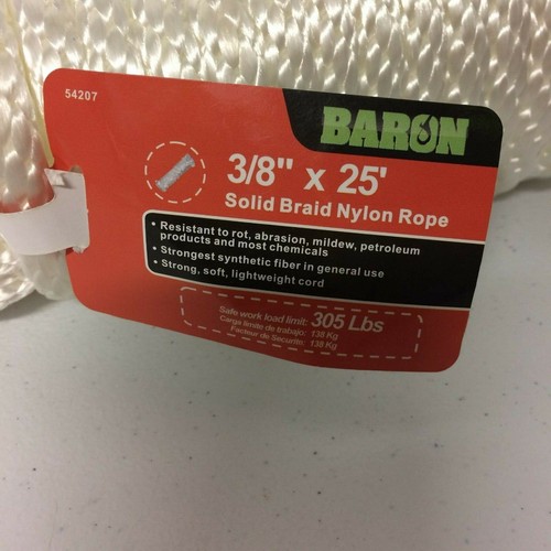 Cuerda de nailon trenzada barón 3/8" x 25' pudrición sólida abrasión petróleo moho resistente - Imagen 2 de 6