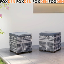 Storage Ottoman Set of 2 Rattan w/ Removable Cushions & Storage Seat Dark Grey