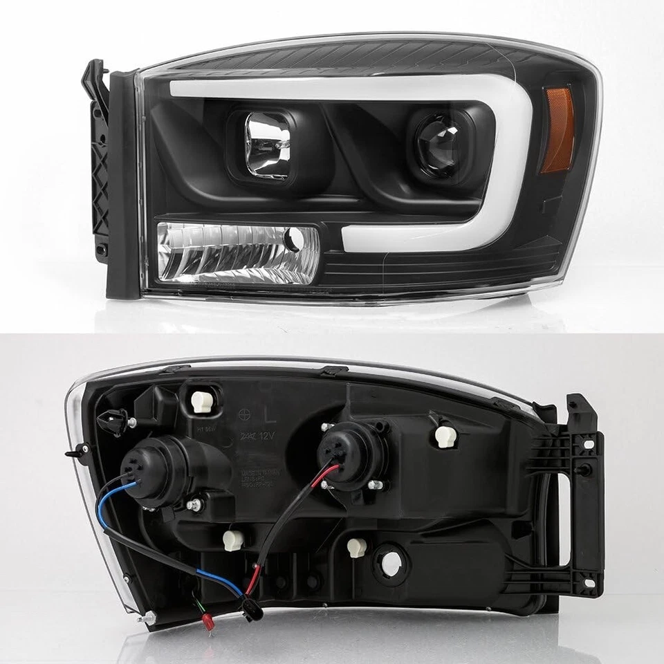 LED 条投影仪黑色前灯灯适用于 2006 - 2009 道奇 Ram 1500/2500/3500 — 第 3/4 张图片