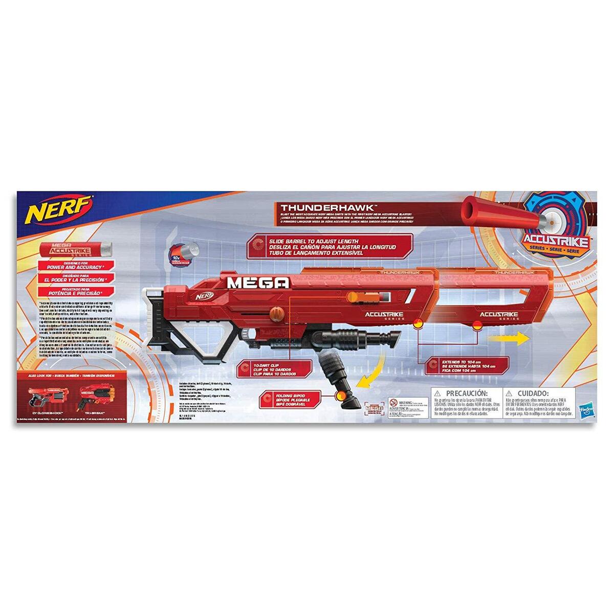 NERF Thunderhawk Nerf AccuStrike Mega Toy Blaster - Longest Nerf Blaster -  10 Official AccuStrike Nerf Mega Darts, 10-Dart Clip, Bipod