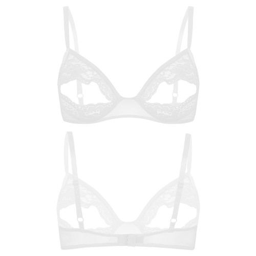 Women Lingerie Soft Sheer Lace Floral Nipple Split Bralette Unlined Bra Tops - 第 25/91 張圖片