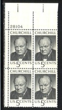 #1264 WINSTON CHURCHILL MEMORIAL. MINT PLATE BLOCK. F-VF NH!