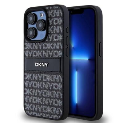 DKNY Mono Stripe & Metal Logo Case für iPhone 15 Pro Max - Schwarz