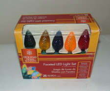 Holiday Home Accents Faceted LED Light Set Tested Works Multi Color C9 Bulbs