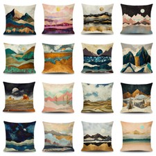 Linen Cojines Nature Mountain Pillow Case Outdoor Forest Sun Moon Cushion Covers