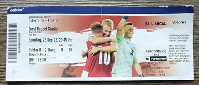 original TICKET Nations League 25.9.2022 Österreich Austria - Kroatien Croatia