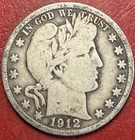 1912-S Barber Silver Half Dollar. Free Shipping