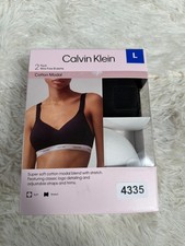 Calvin Klein Wire Free Bralette 2 Pack Womens Sz L White Black Modal Cotton NEW