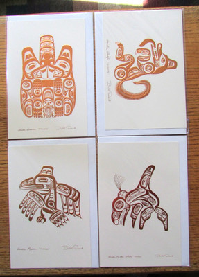 BILL REID Haida Copper - WOLF* RAVEN* BEAVER *KILLER WHALE 6'' x 9'' Art Card Set