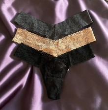 3 x VICTORIA  S SECRET The Lacie Thong Panty One Size BLACK   BEIGE   GREY  NWT