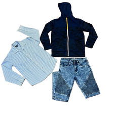boys outfit 3pcs 10-12 tommy hilfiger blue buttun down steve,s jeans hoodie