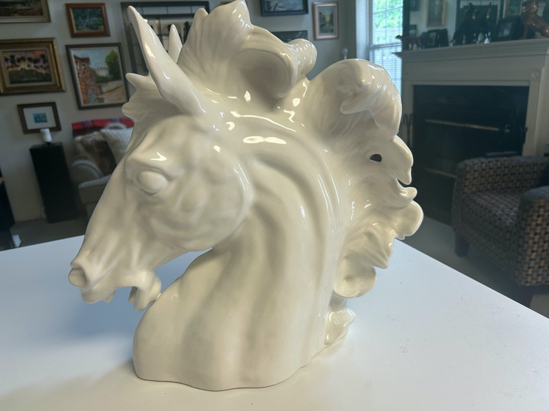 SUPERB RARE XTRA-LARGE 17" CERAMIC WHITE HORSE HEAD SCULPTURE in MINT CONDITION