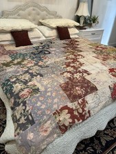 Vtg. Hand-Tied CRAZY QUILT Patchwork Design w Yarn Ties 78 L x 68.5 W