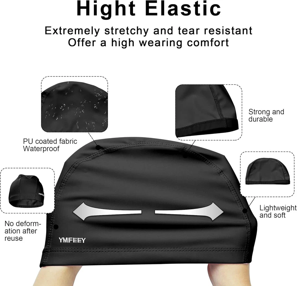 Badekappe Bademütze PU Beschichtet Weiche Badehaube Ohrenschutz Schwimmhaube - Bild 3 von 4