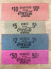 Vtg Lot 4 50s COCA COLA Bottles Coin Roll Wrappers $.50 Pennies $2 $5 Dime $10