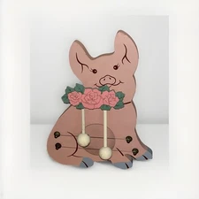 Vintage Pink Pig Door Chimes Harp 2 String 1988 Made In Taiwan