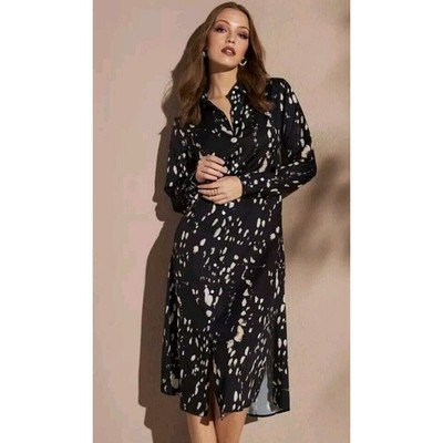 Massimo Dutti Women Dress Size 4 Black Collared Button Up Sheer Long Sleeve 1032