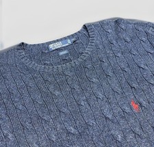 VTG 90  s Polo Ralph Lauren SILK Sweater Men  s XL Cable Knit Fisherman Blue Rare 