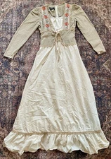 RARE Gunne Sax Floral Corset Maxi Dress 7 Vintage 60s Prairie Roses Corduroy