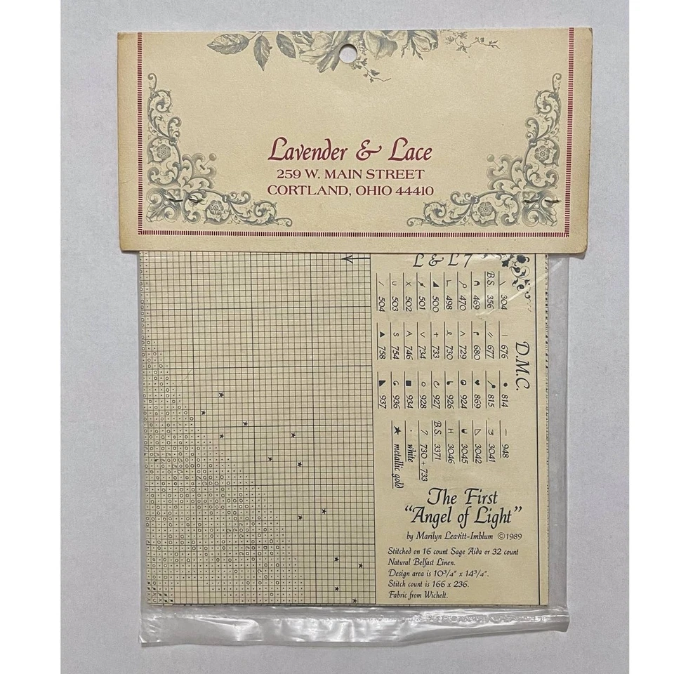 NOS Lavender & Lace Cross Stitch Pattern The First "Angel of Light" (c 1989) - Image 2 of 3