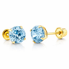 14K Solid Yellow Gold 6mm Round Birthstone Stud Earrings with screw back