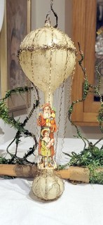 Wire wrapped Larger Balloon Santa Riding. Early 1890s German Glass Ornament