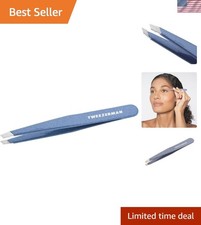 Sky Blue Stainless Steel Slant Tweezer for Professional Brow Shaping Precision