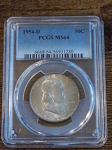 !!! 90% Silver 1954-D FRANKLIN Silver Half Dollar PCGS MS 64  !!!!