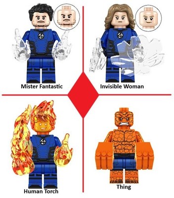 Fantastic Four 2025 Minifigure set of 4 (Blue Uniforms Big Hands Thing)