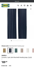 IKEA Sanela Velvet Curtains 2 Panels 100% Cotton Dark Blue 55 x 98" 803.421.89