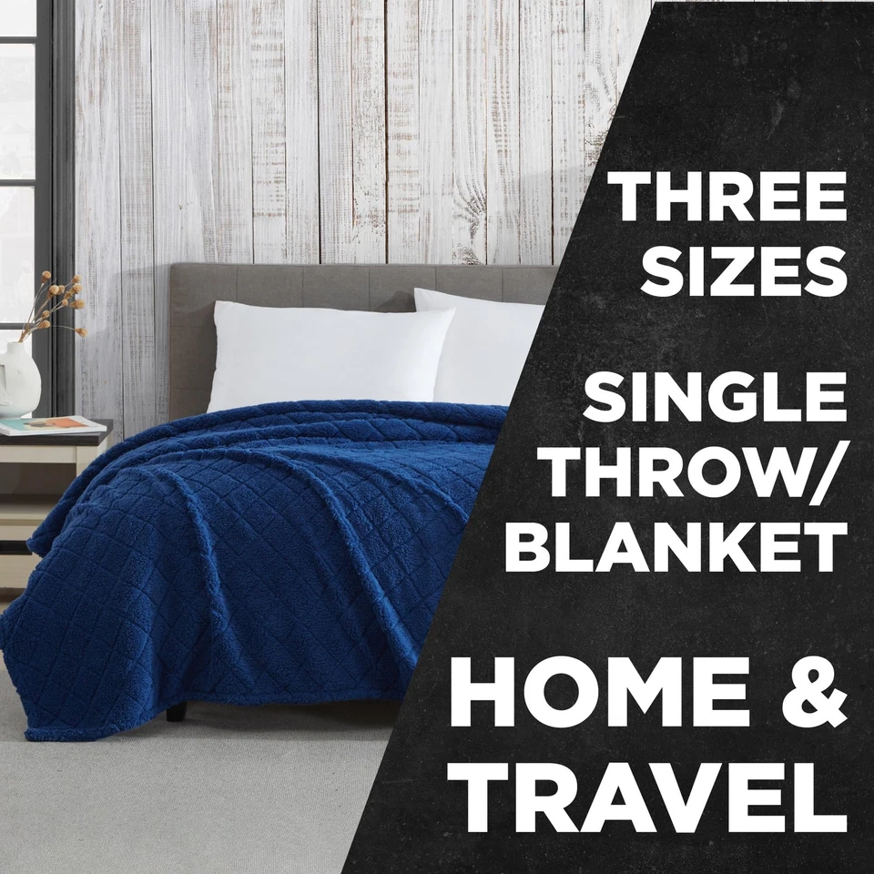 Coleman Oversize Diamond Quilted Teddy Sherpa Fleece Throw Blanket/Bedspread ... - Image 3 of 4