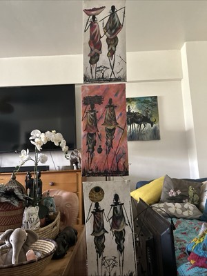 Tansanisches Tinga Tinga Gemälde Ölsockel auf Leinwand Vintage signiert vom Künstler