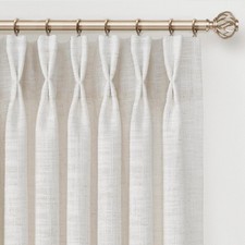 Linen Memory Trained Pinch Pleated Curtains with Hooks 40" W x 90" L Beige White